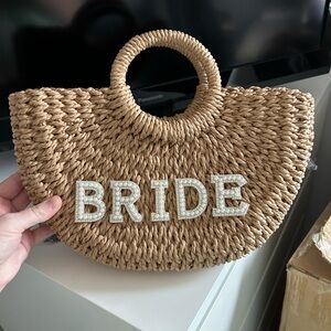 Bride Embellished Straw clutch Bag - Natural
